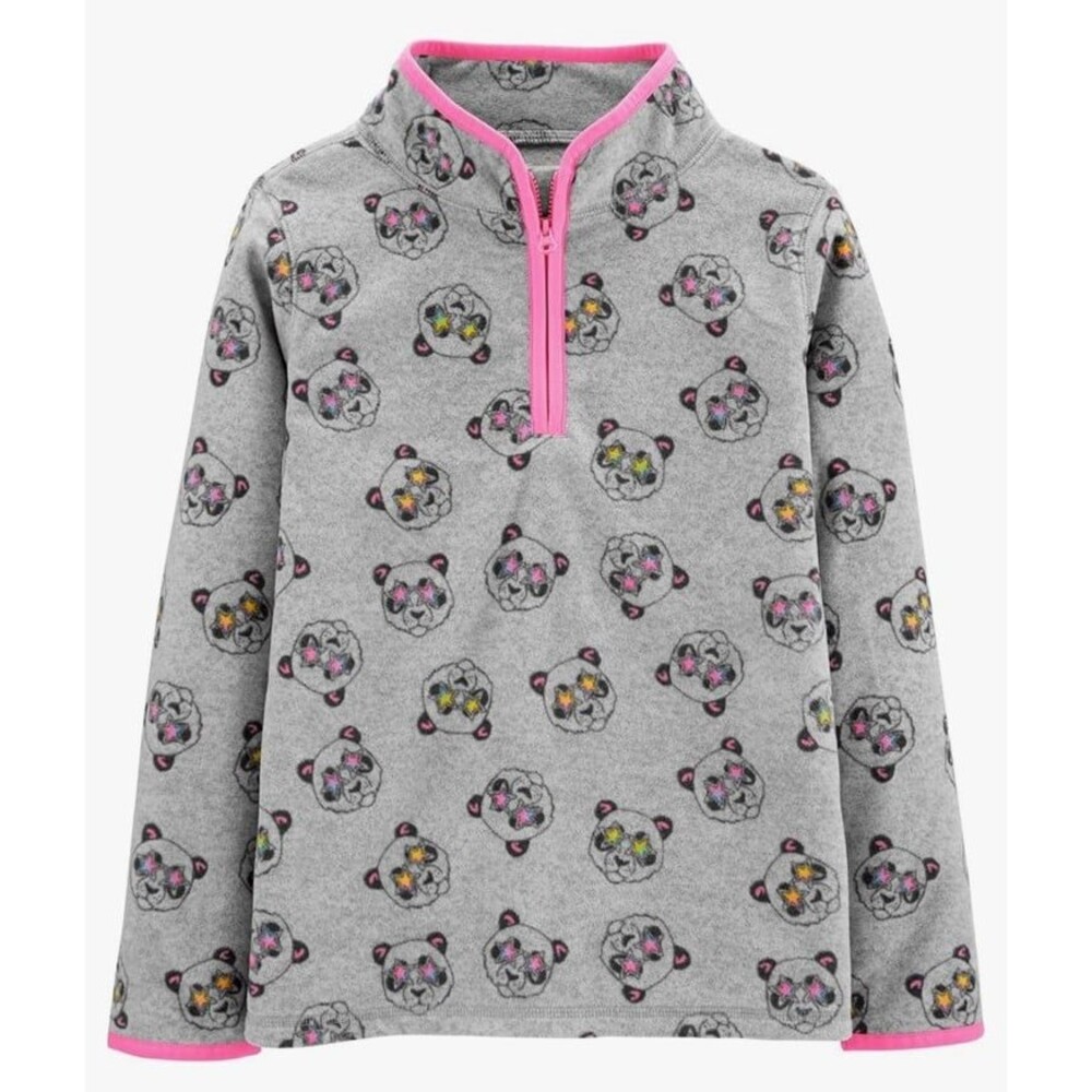 OshKosh B'Gosh Girl's Half-Zip Fleece Pullover Cozie (12 years Gray Panda) NWOT